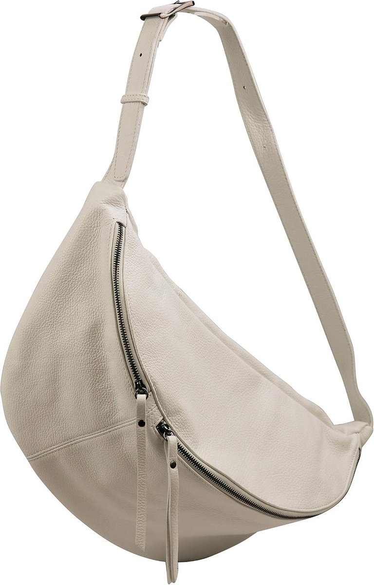 Leder Echt lederen dames unisex borsttas voor festival reizen grote heuptas crossbody bag vrouwen leren tas 49x28cm Daniela G768, beige, Goor