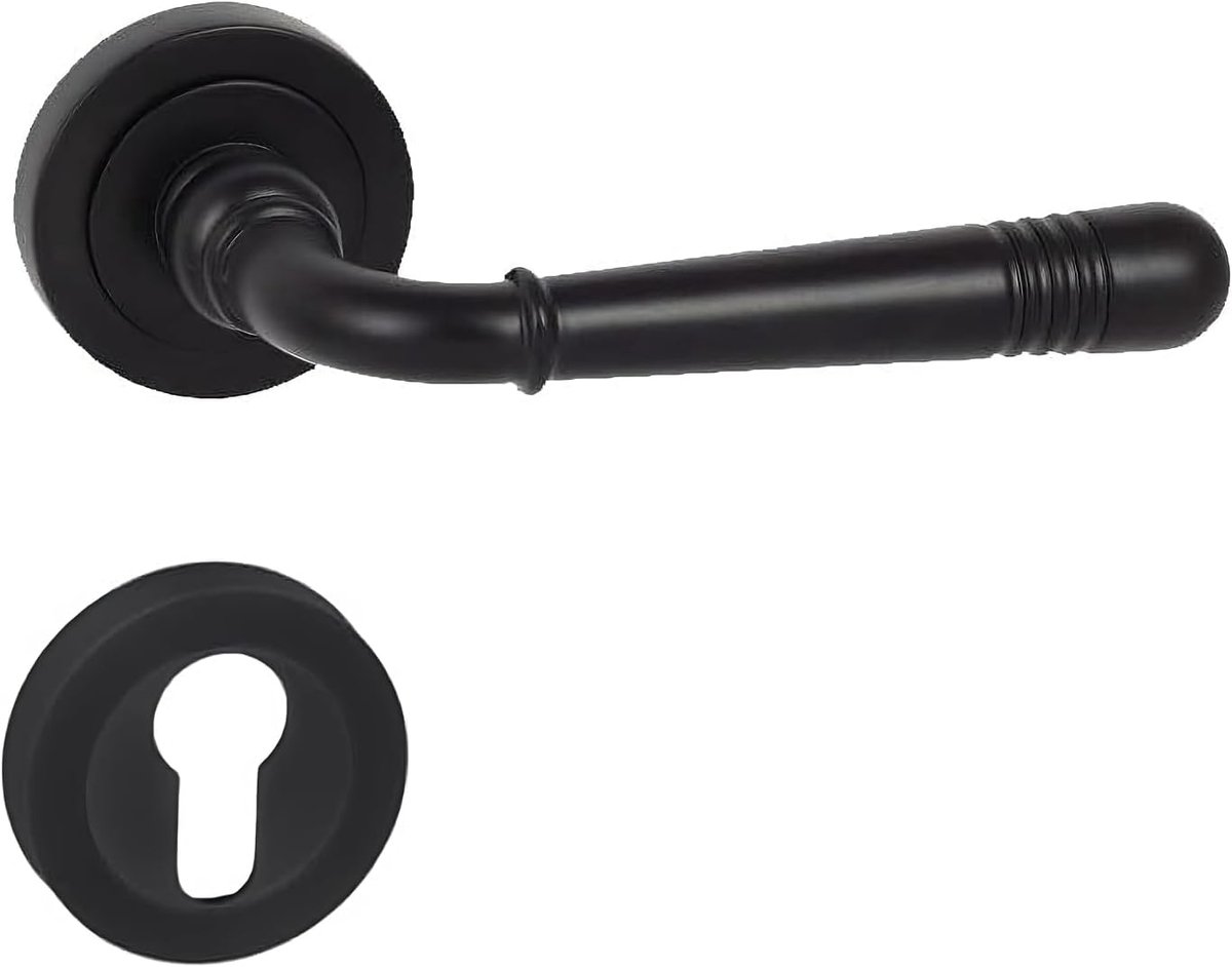 Znal deurklink PZ set – zwart LOFT deurbeslag met ronde rozetten, profielcilinder deurkrukgarnituur voor kamer-, kantoor- en binnendeuren, modern design, duurzaam en universeel
