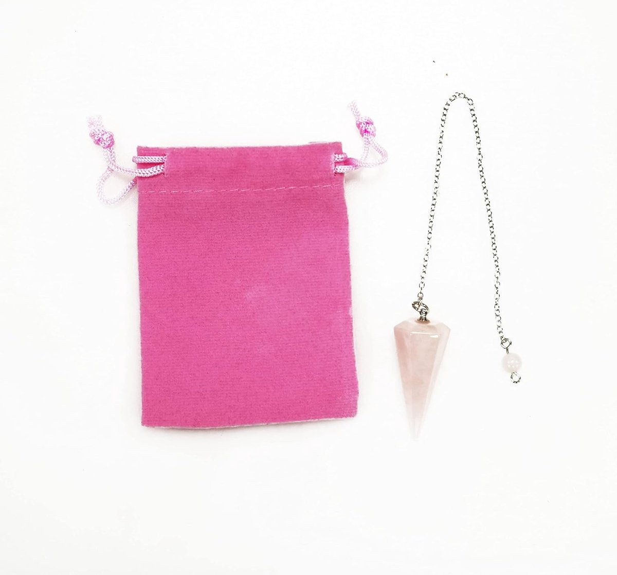 Pendel van natuursteen, rozenkwarts, kristallen slinger, zeshoekig, vintage, voor radiesthesie, chakra, reiki, waarzeggerij, meditatie, Wicca (roze)