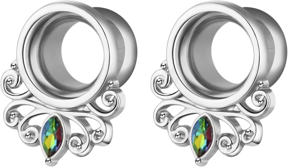 2 stuks flesh tunnel, flesh tunnel oordoppen piercing tunnel meetinstrumenten, 10 mm, Zirkonia, Zirkonia-edelsteen.