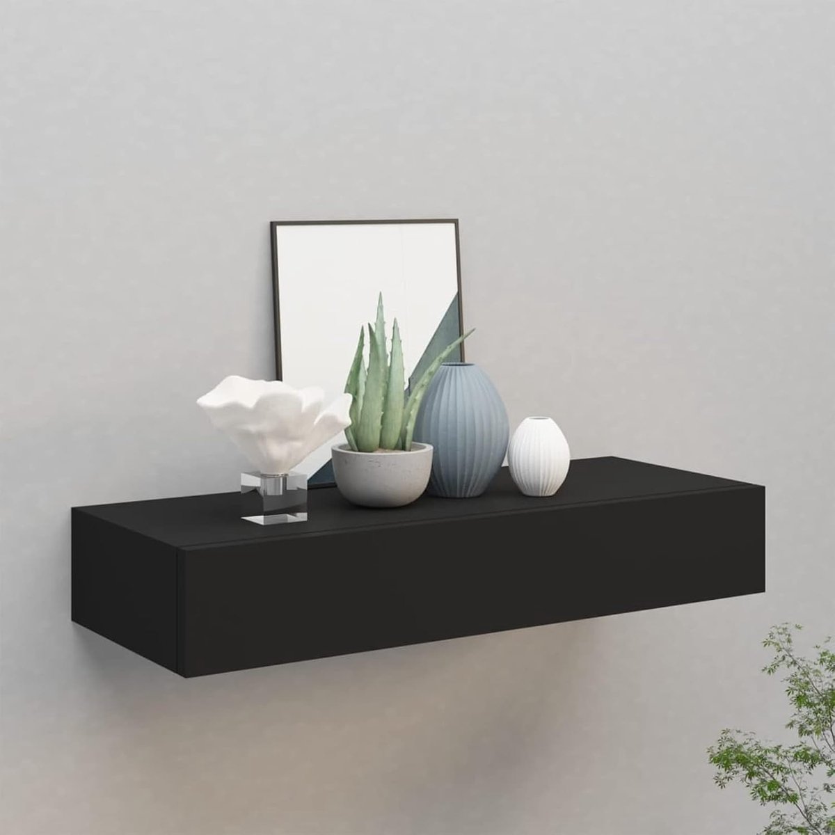 Rek met wandlade, wandrek, rek met lade, hangende nachtkastjes, zwevende planken, kubusrek, zwart, MDF, 60 x 23,5 x 10 cm