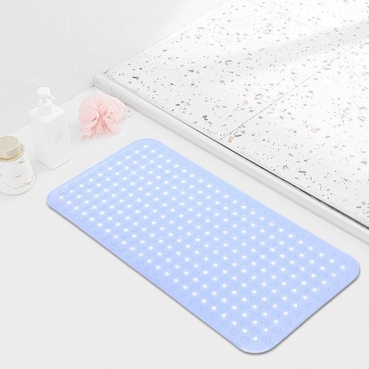 Antislip Badmat 40 x 88 cm met Afvoergaten en Zuignappen - Schimmelbestendige Badkamermat voor Binnengebruik, Blauw