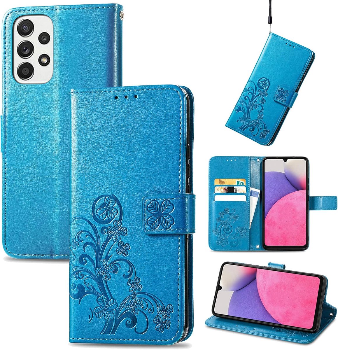 Beschermhoes voor Samsung Galaxy A33 5G, schokbestendig, van PU-leer, flip case, portefeuille, met reliëfmotief, kaarthouder, magneetsluiting, voor Samsung A33 5G, blauw