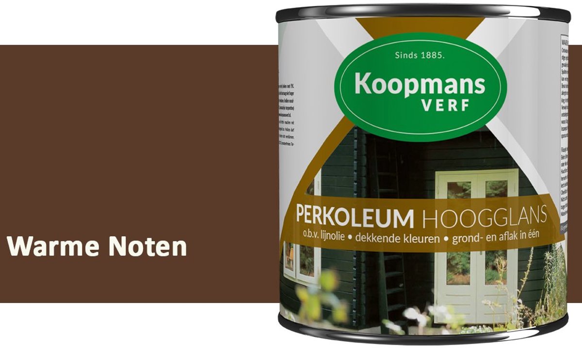 Koopmans Perkoleum Hoogglans Dekkend – Warme Noten – 2,5 l – Dekkende Beits Buiten – Schutting, Gevel & Tuinhout