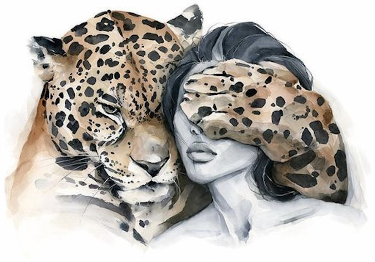 TOPMO - Panter Vrouw - Diamond painting pakket - VOLLEDIG dekkend - Diamant Schilderen - voor Volwassenen – ROND- 40X50CM