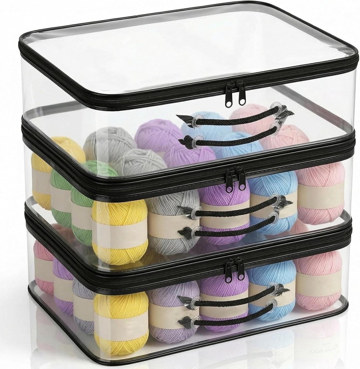 Garen opbergtas - Doorzichtig - 40 x 30 x 10 cm - PVC Opbergtas met Handvat - Voor Handwerk en Breiaccessoires