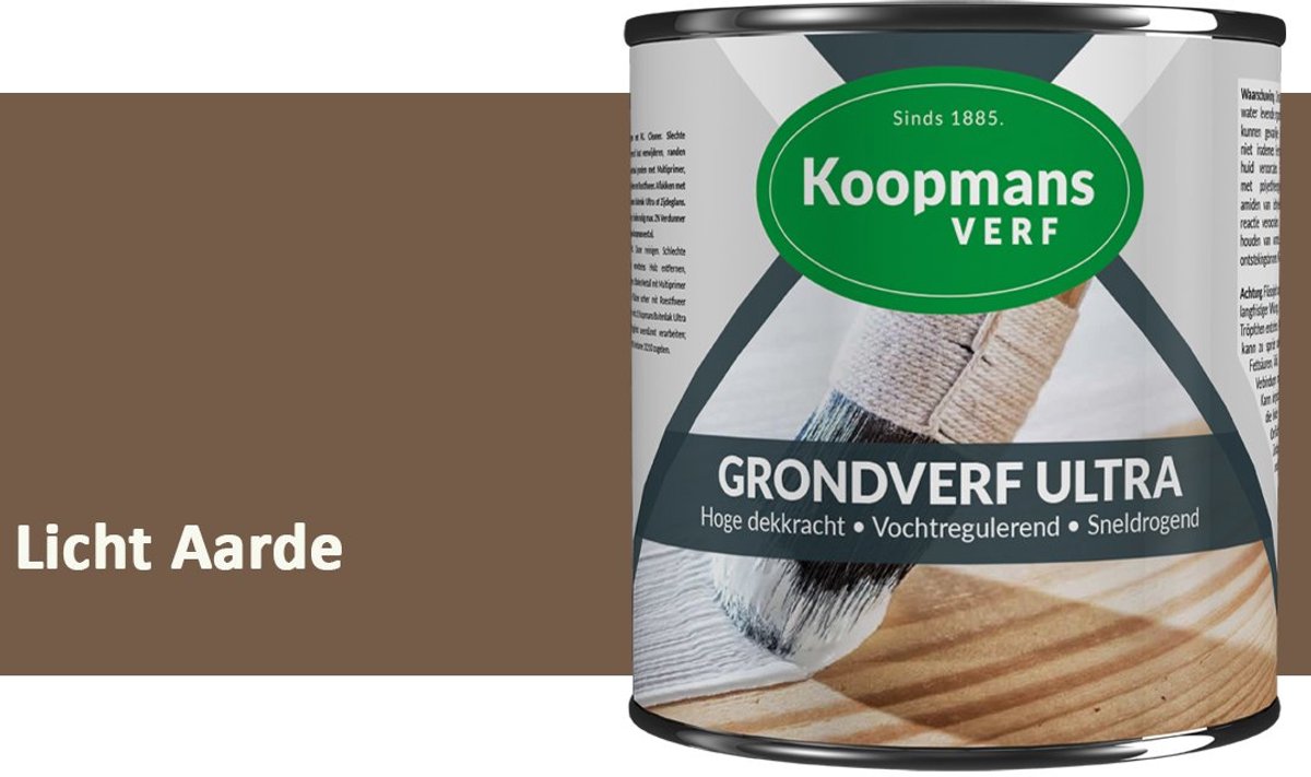 Koopmans Grondverf Ultra – Grondverf Hout & Metaal Binnen en Buiten – Vochtregulerende Primer – Hoge Dekking – Zijdeglans – Licht Aarde – 1,5 l