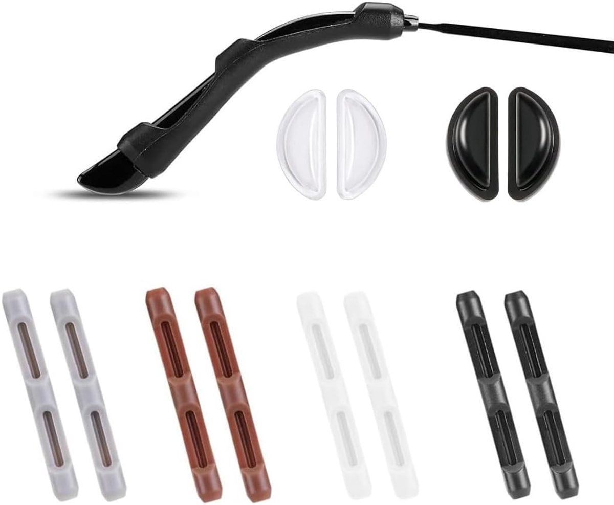 4 paar siliconen stokken voor brillen met neuspads, antislip pads voor brilstangen in zwart, wit, grijs, koffie, accessoires voor zonnebril en leesbril