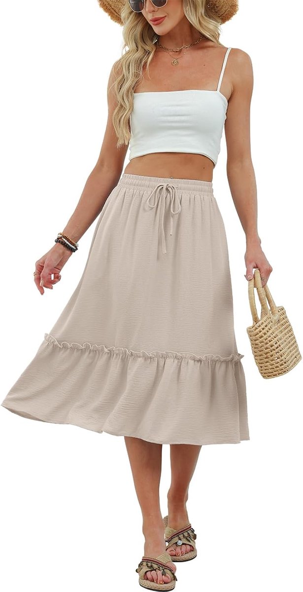 Damesrok, boho, A-lijn, retro, met zakken, elegant, hoge taille, lange jurk, dames, zomer, vloeiend, elastische taille, vintage, casual