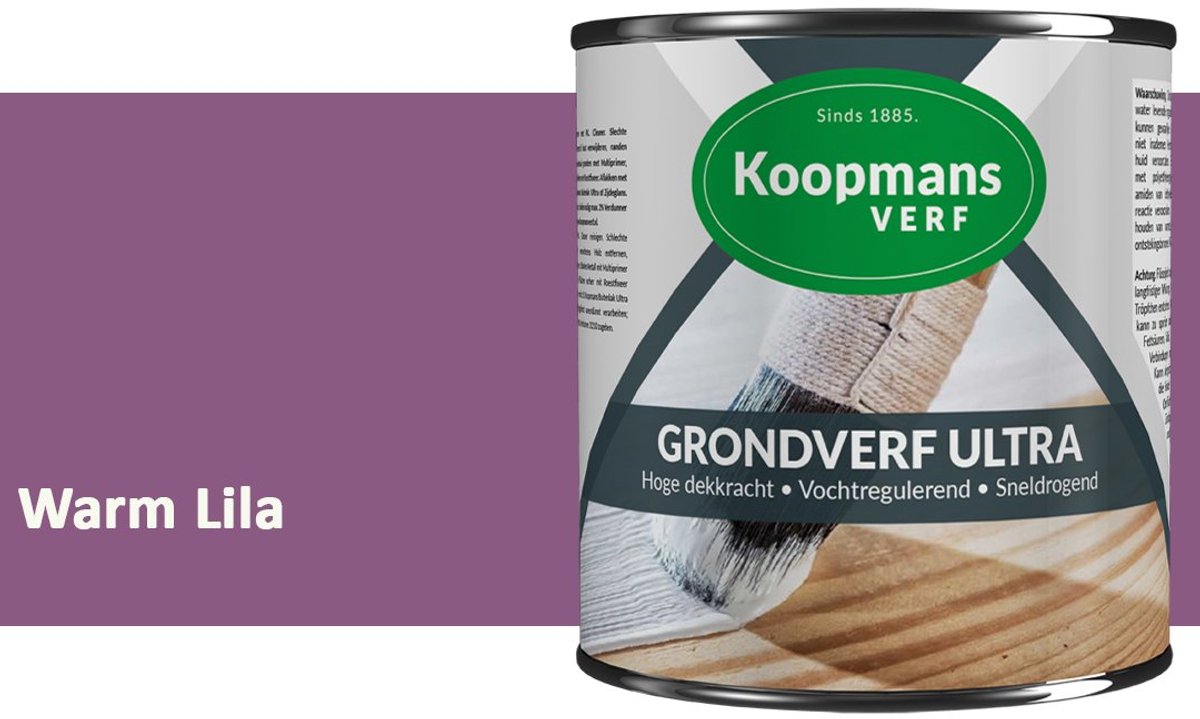 Koopmans Grondverf Ultra – Grondverf Hout & Metaal Binnen en Buiten – Vochtregulerende Primer – Hoge Dekking – Zijdeglans – Warm Lila – 375 ml