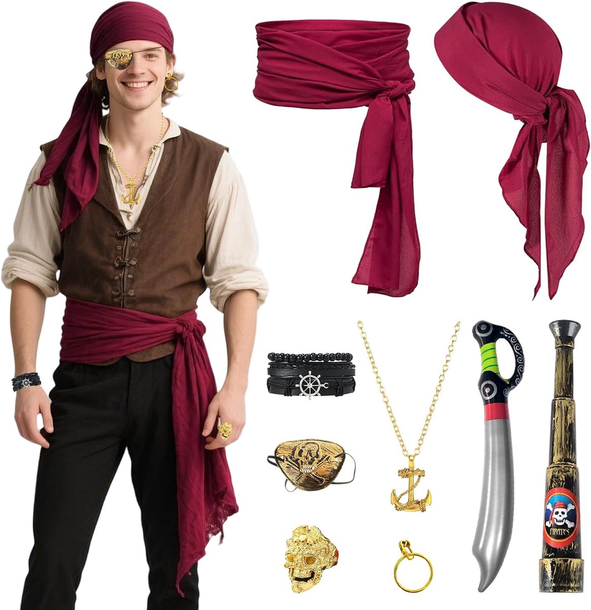 Piraten-bandana, riem voor carnaval en cosplay