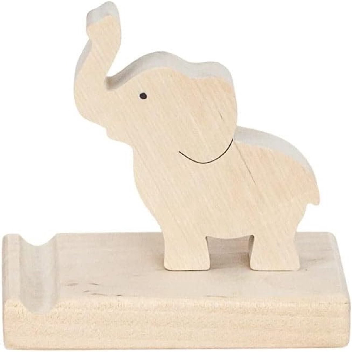 World - Houten Telefoonhouder, Mobiele Telefoonstandaard met een Olifant Beeldje