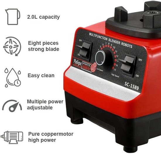 Waves - Blender - Keukenmachine - Blender Smoothie - Smoothie blender - Smoothie maker - Smoothie - 2000W - 2 liter - 2 in 1 van Waves — afbeelding 2