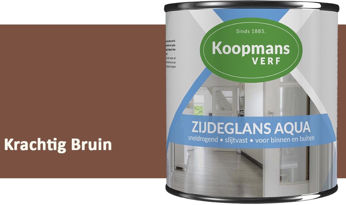 Koopmans Zijdeglans Aqua Lakverf – Zijdeglans houtlak voor kozijnen, deuren en meubels – Binnen & buiten – Watergedragen en sneldrogend – Krachtig Bruin – 750 ml