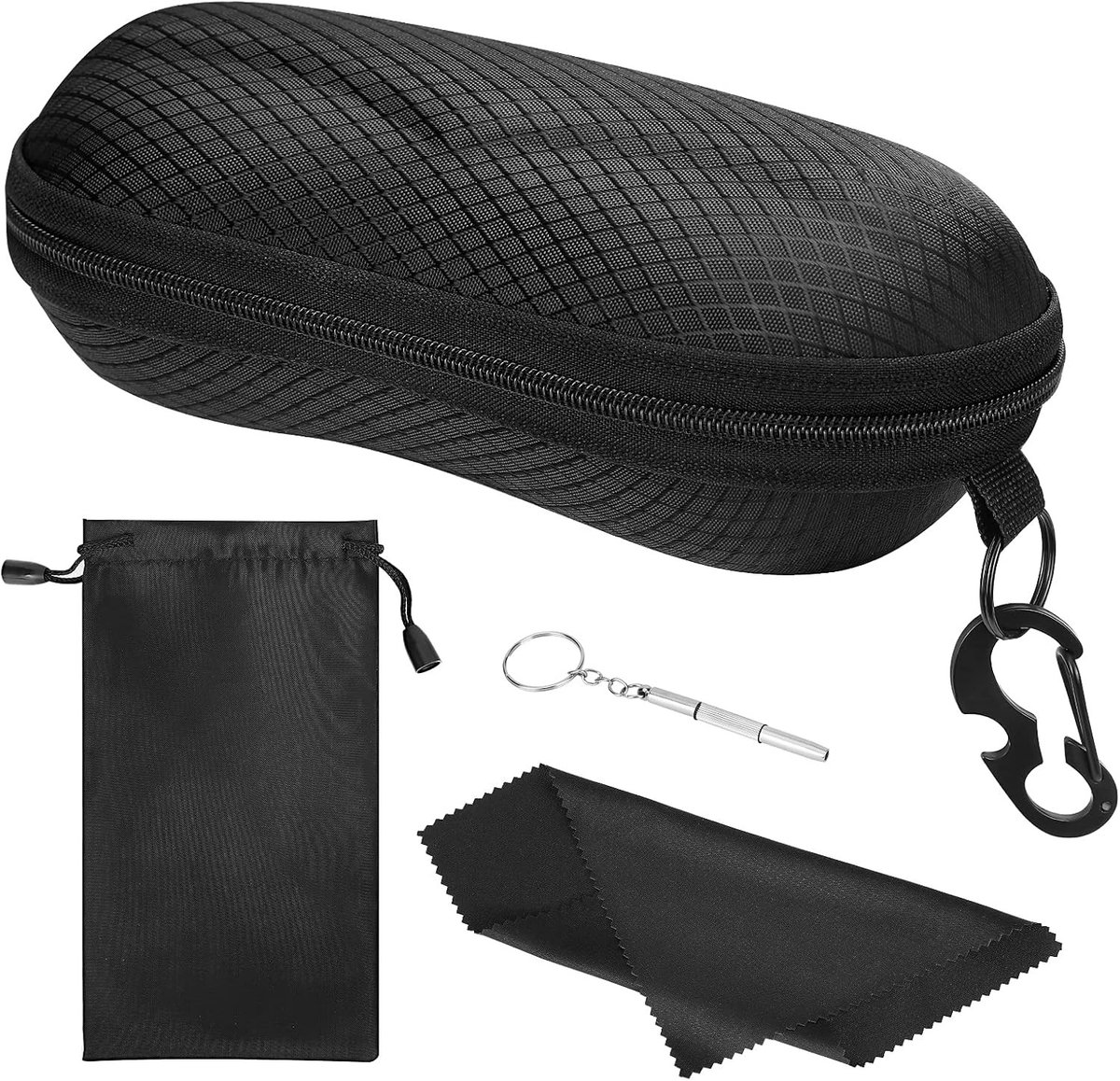 Semi Hard Shell Zonnebril Etui, Unisex Anti-Scratch Beschermcase voor Zonnebrillen met Haak en Mini Schroevendraaier voor Dames en Heren