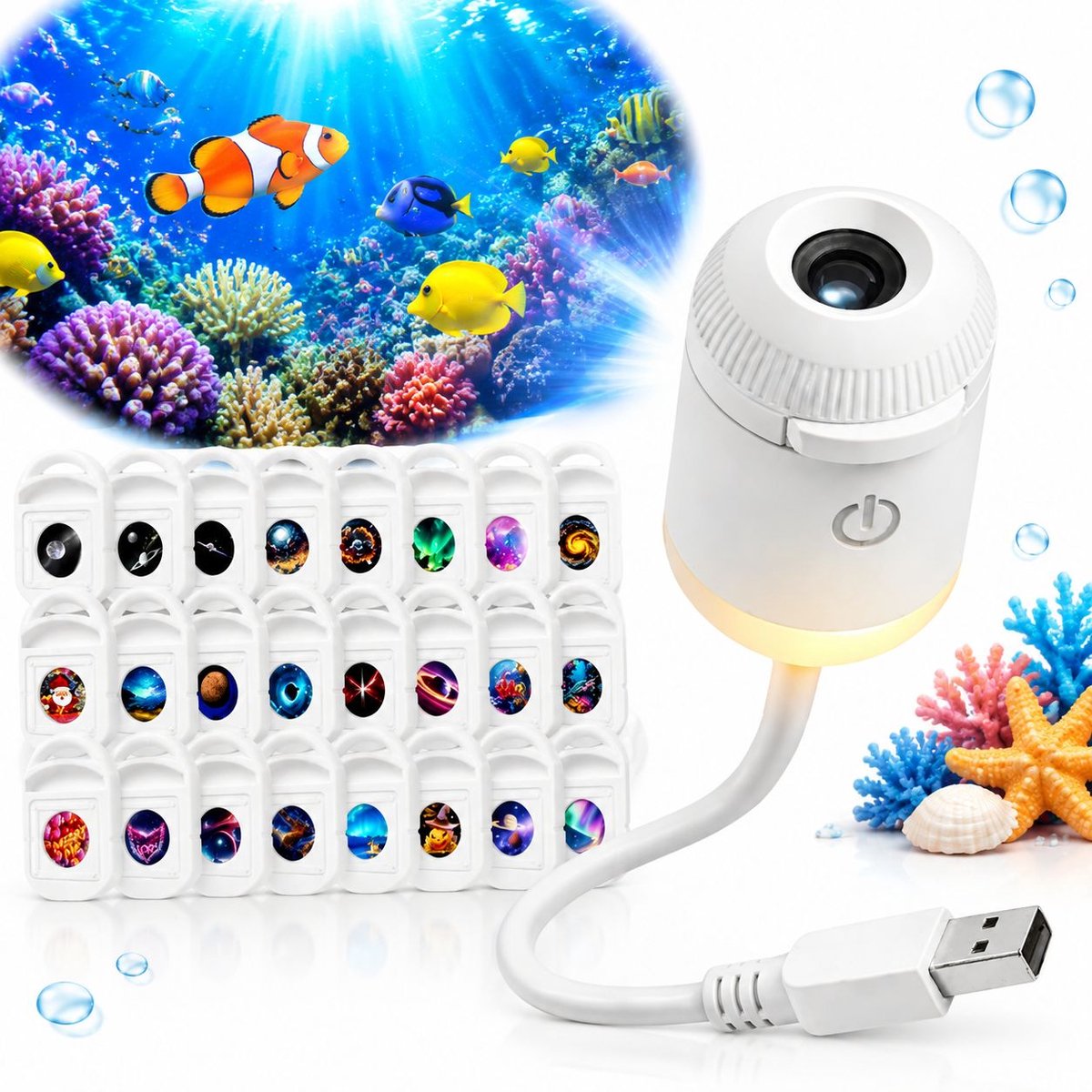 VHV - 24-in-1 Galaxy Projector- Nachtlampje, 24 patronen - Dimbare LED - met 360° Rotatie en USB - Melkweg & heelal effecten – Projectorlamp - Plug and Play - Sterren projector