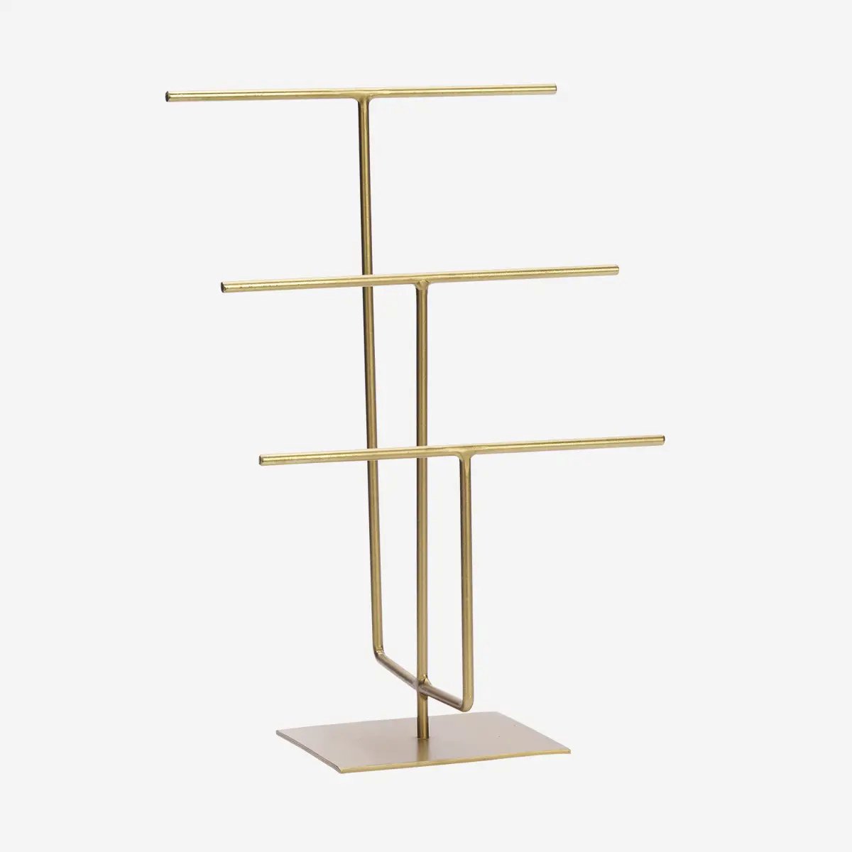 Madam Stoltz - Handgesmede Sieradenstandaard – mat messing – 3 niveaus - 36cm