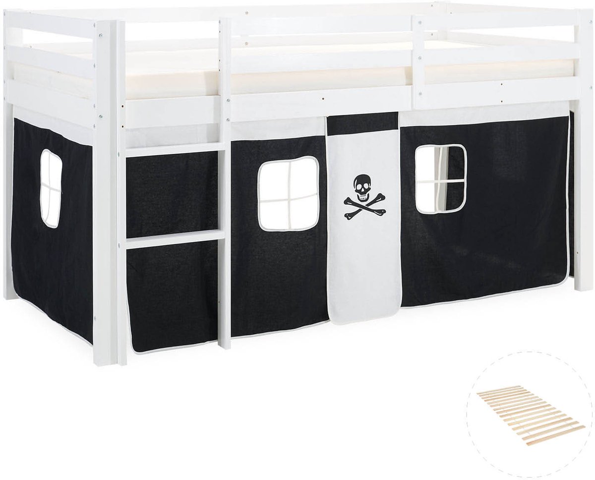 Homestyle4u Hoogslaper - 90x200 cm - Wit - met lattenbodem - Piraat