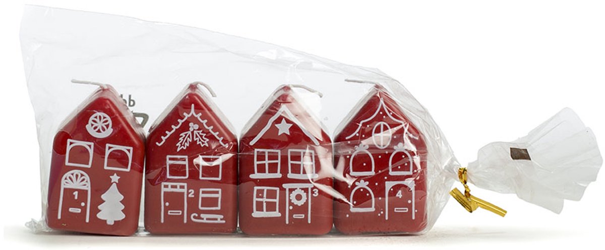 Rustik Lys Kaarsen huisje - 4 x 6 cm - Set van 3 huisjes - Antiek rood
