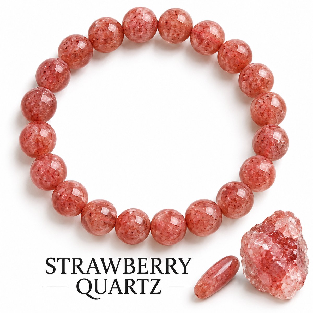 S4H® Strawberry Quartz Edelstenen Armband – 8 mm Kralen – Aardbeienkwarts – Liefde, Positiviteit, Zelfliefde & Emotionele Balans