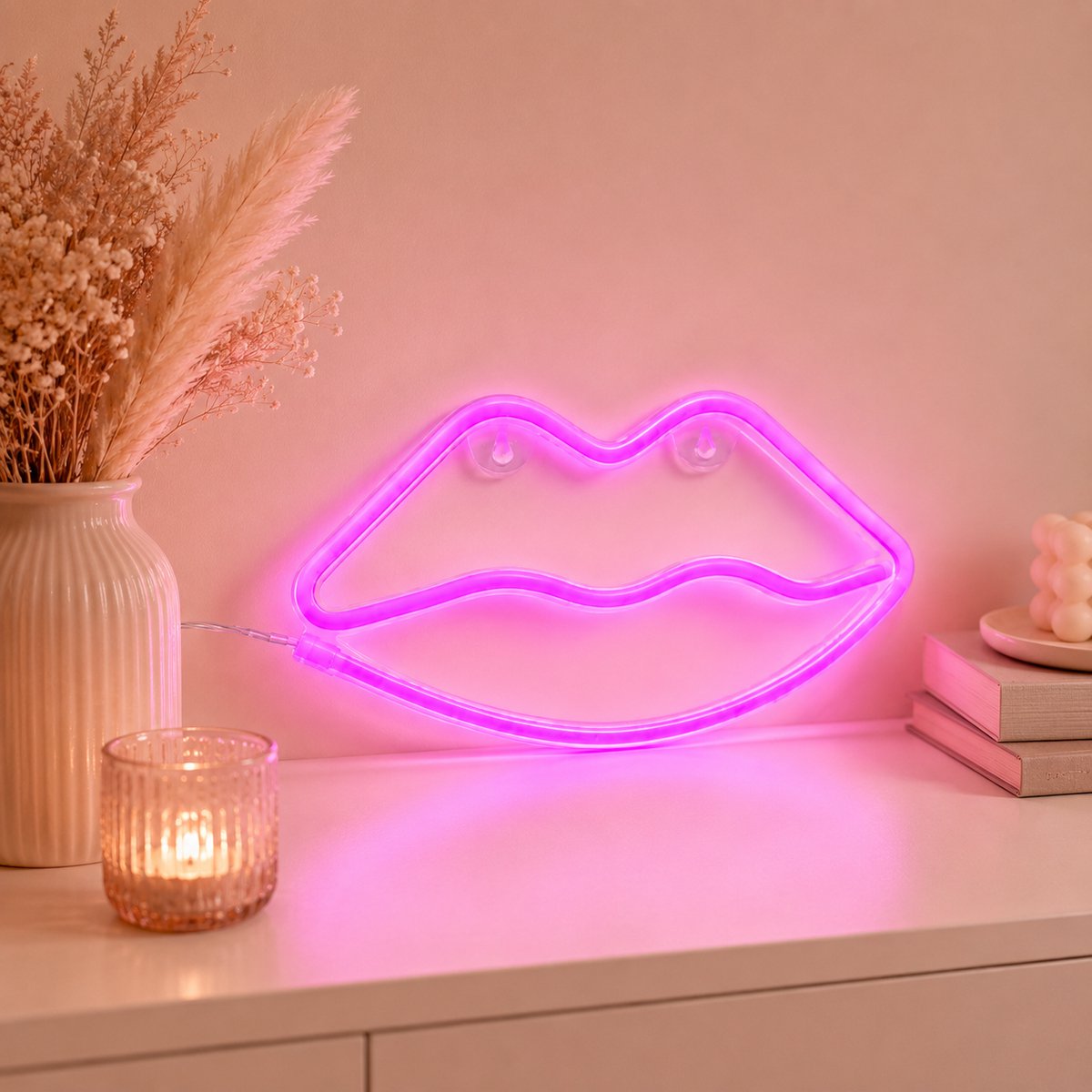 ZoeZo Neon Wandlamp Lippen - Neon verlichting - Sfeerverlichting - LED lamp - Neonlicht - Neon Sign - USB - Roze