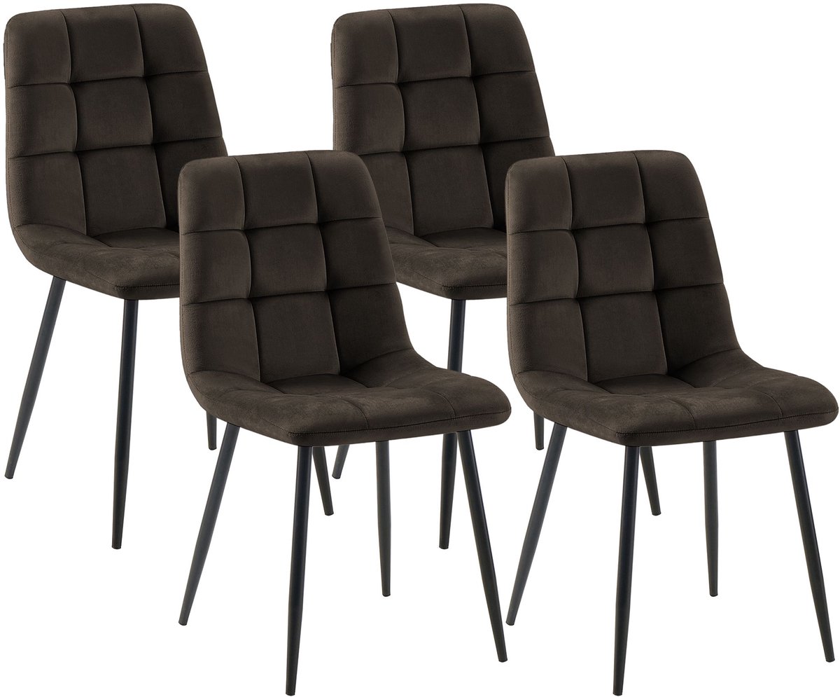 CLP Set van 4 Eetkamerstoelen Tilde - Gestoffeerd - Metalen Onderstel - belastbaar tot 150 kg - Fluweel/bruin