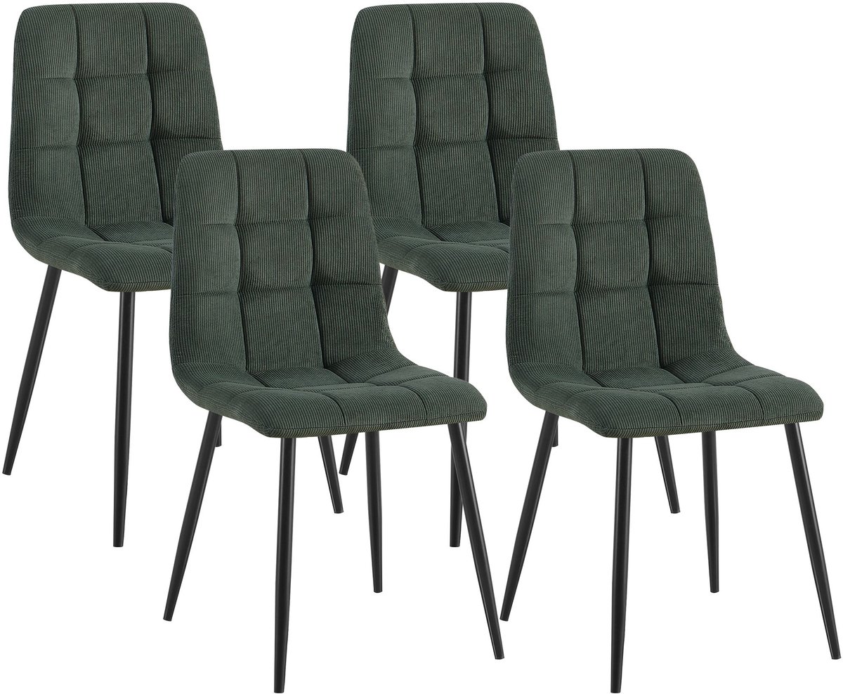 CLP Set van 4 Eetkamerstoelen Tilde - Gestoffeerd - Metalen Onderstel - belastbaar tot 150 kg - Ribstof/groen