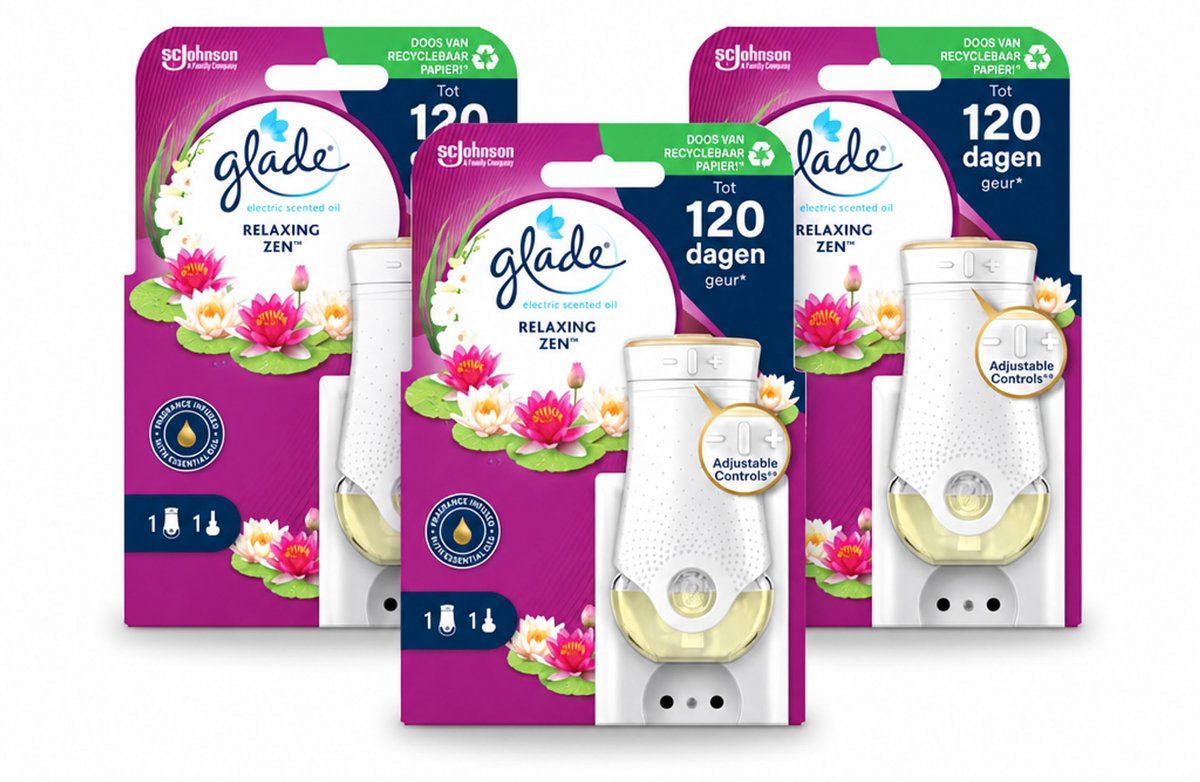 3 x Glade - Houder Elektrische Olie - Relaxing Zen - Bulkverpakking - 3 stuks