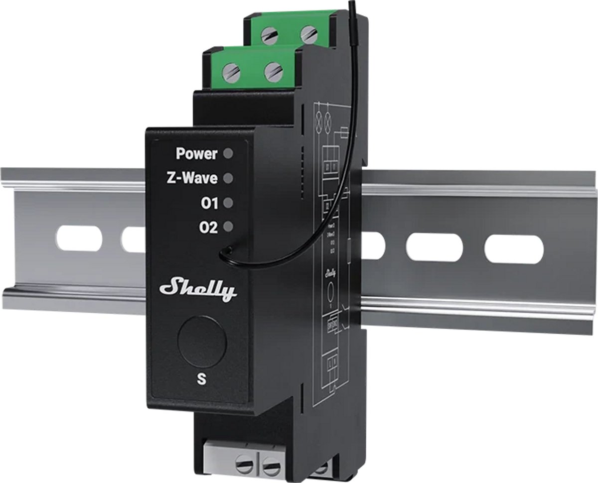 Shelly Wave Pro 2PM LR schakelactor DIN-rail 2-kanaals Long Range (QUSW-0A2P16EU)