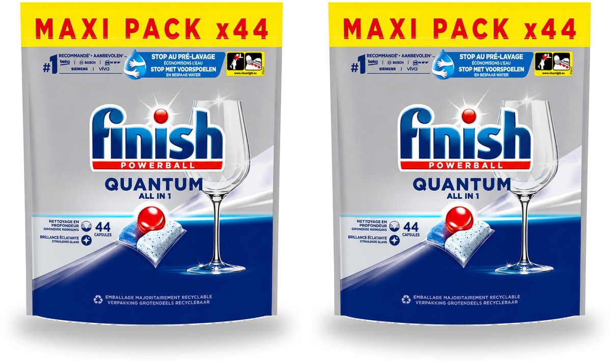 2 x Finish - Vaatwasmiddel - Quantum All in One Regular - Alles-in-1 Kracht - 44 capsules - Voordeelverpakking - 2 stuks