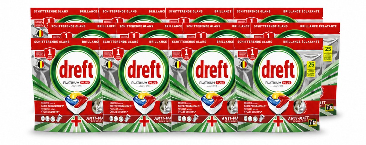 12 x Dreft - Vaatwastabletten - Platinum Plus All-in-One Citroen - Frisse geur - 25 Tabletten - Voordeelverpakking - 12 stuks