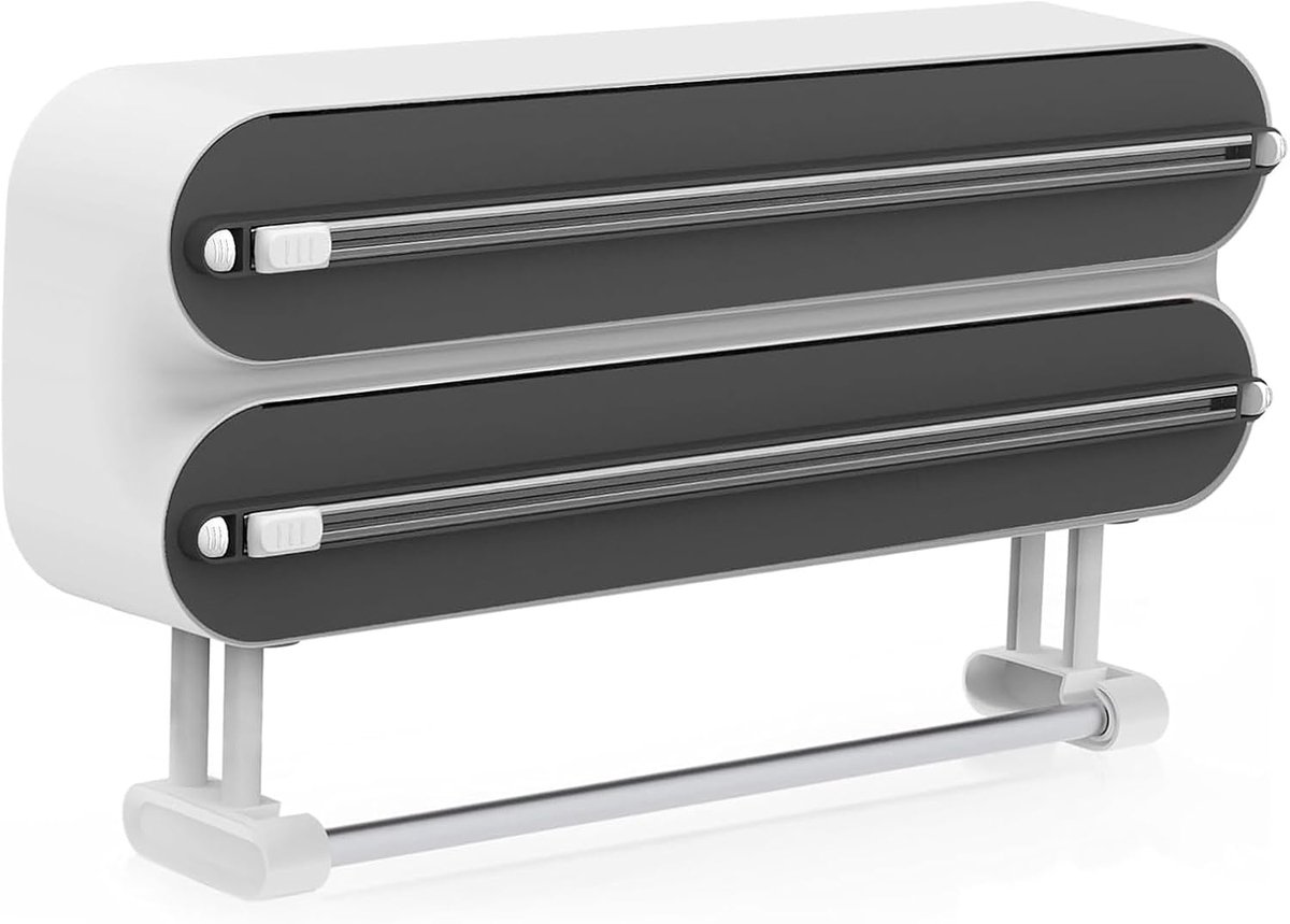 3-in-1 vershoudfoliedispenser met cutter, keukenrolhouder met keukenrolhouder, aluminiumfoliedispenser en vershouder, keukenrolhouder zonder boren, wandrolhouder keuken (zwart)