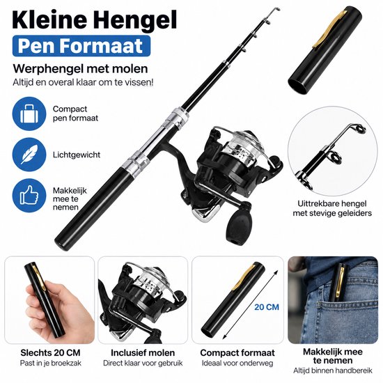 Kleine Hengel Pen Formaat - Werphengel met molen - Broekzak - 20 CM - Vishengel van Merkloos — afbeelding 4