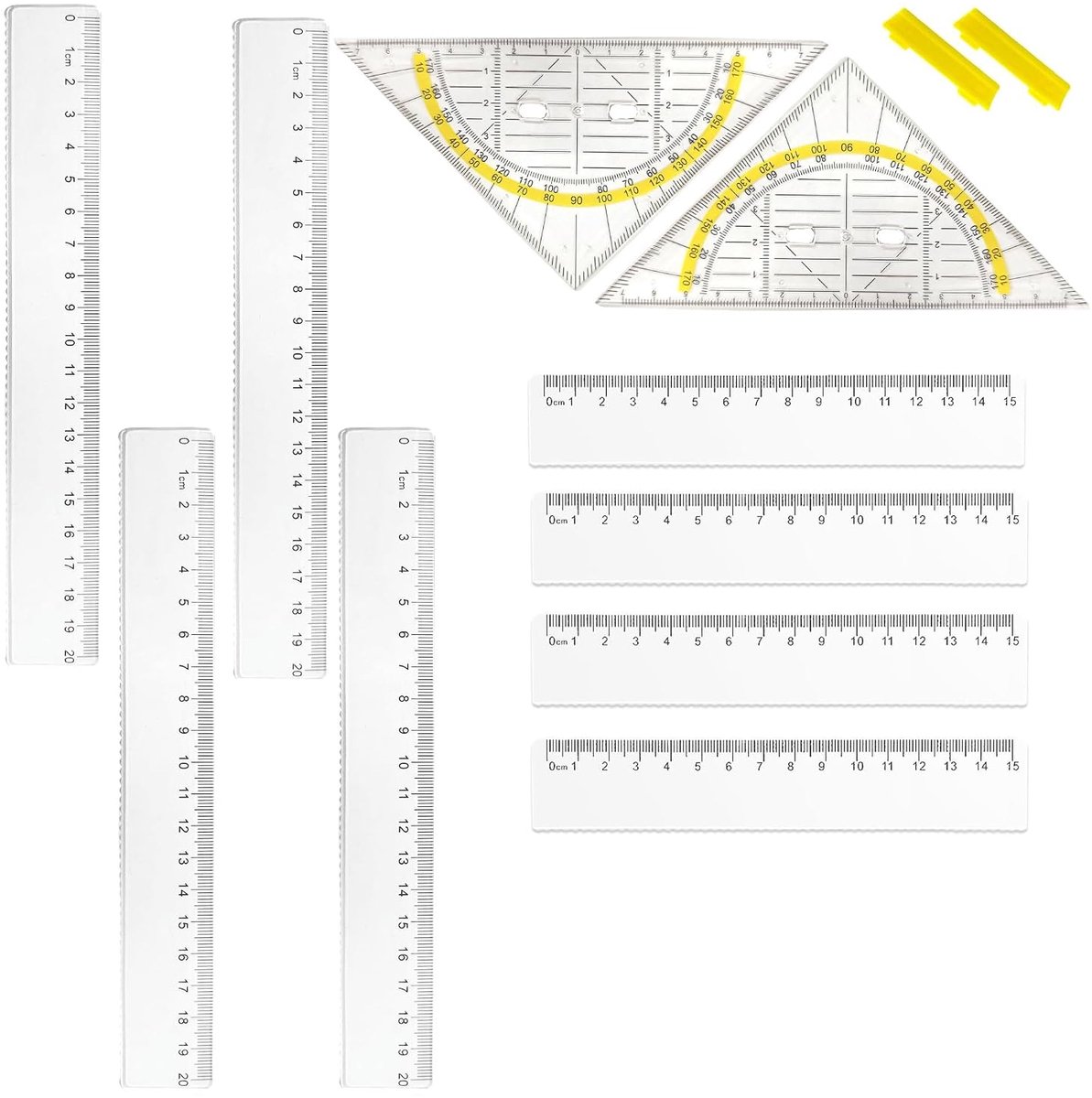 Linialen van 15 cm, 4 stuks linialen van 20 cm, 2 transparante geodriehoeken, geometrieset, golfrand voor tekenen, meten en creatieve projecten voor school en kantoor
