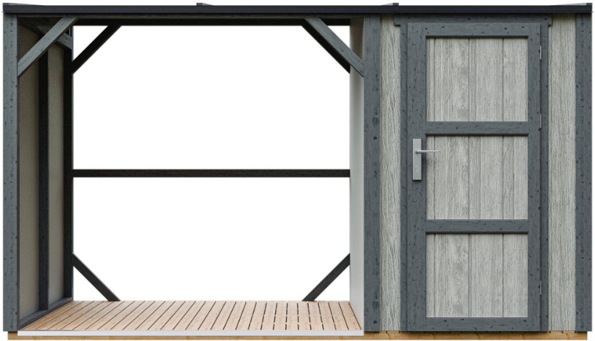 Timbela M985-TUNDRA CAVERN - LP SmartSide Houtopslag met afgesloten bergruimte - 4,14 m² - 345x120xH220cm - Overkapping voor brandhout met berging