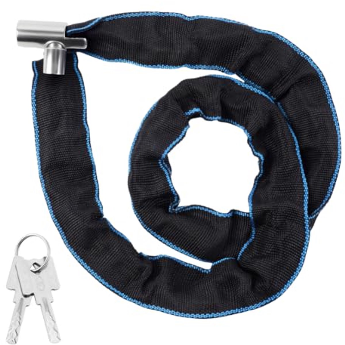 Fietsslot met 2 sleutels, zware ketting van 105 cm, antidiefstal en hoge veiligheid met waterdichte afdekking, stalen ketting voor fiets, motorfiets, mountainbike, deur, hek