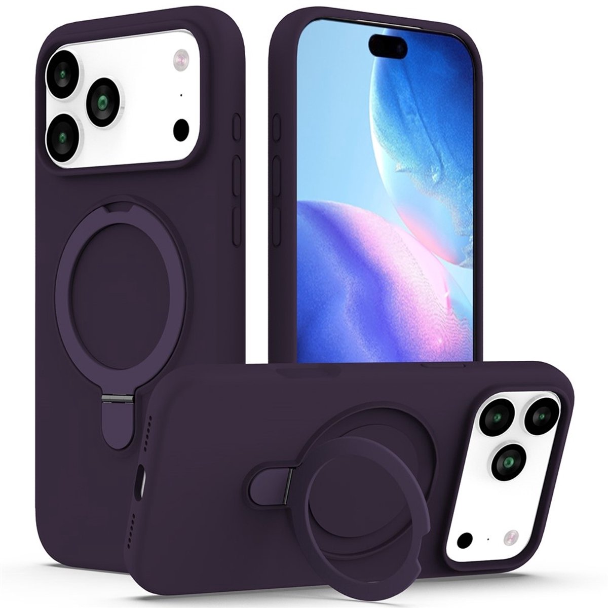 Coverup Hoesje - Geschikt voor iPhone 18 Pro / 17 Pro Hoesje - Coverup Colour TPU Back Cover - MagSafe Compatible Ring Kickstand - Donkerpaars