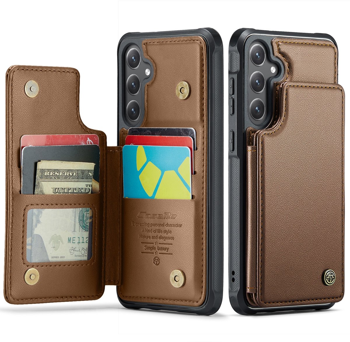 CaseMe Hoesje - Geschikt voor Samsung Galaxy S26 FE / S25 FE Hoesje - CaseMe C22 Back Cover met Pasjeshouder - Bruin