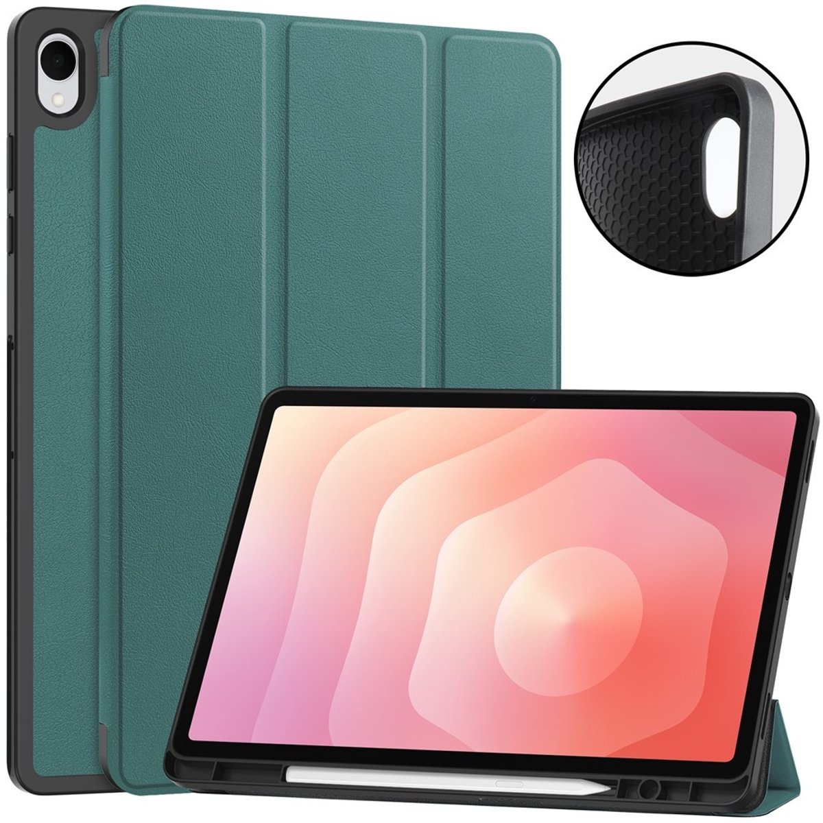 Coverup Tablethoes geschikt voor Samsung Galaxy Tab S12 Plus Hoesje - Tri-Fold Book Case met Wake/Sleep en Stylus-houder - Groen