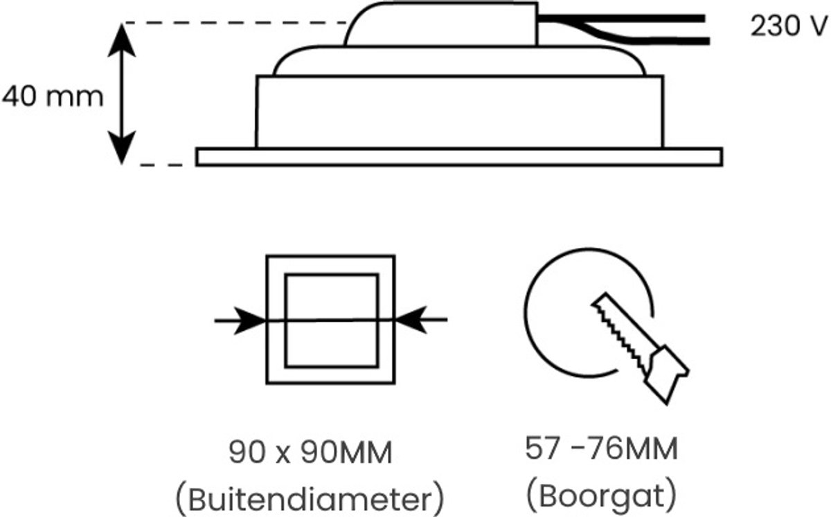 Ondiepe LED spot Pienke vierkant IP44 chrome glimmend - natuurlijk wit