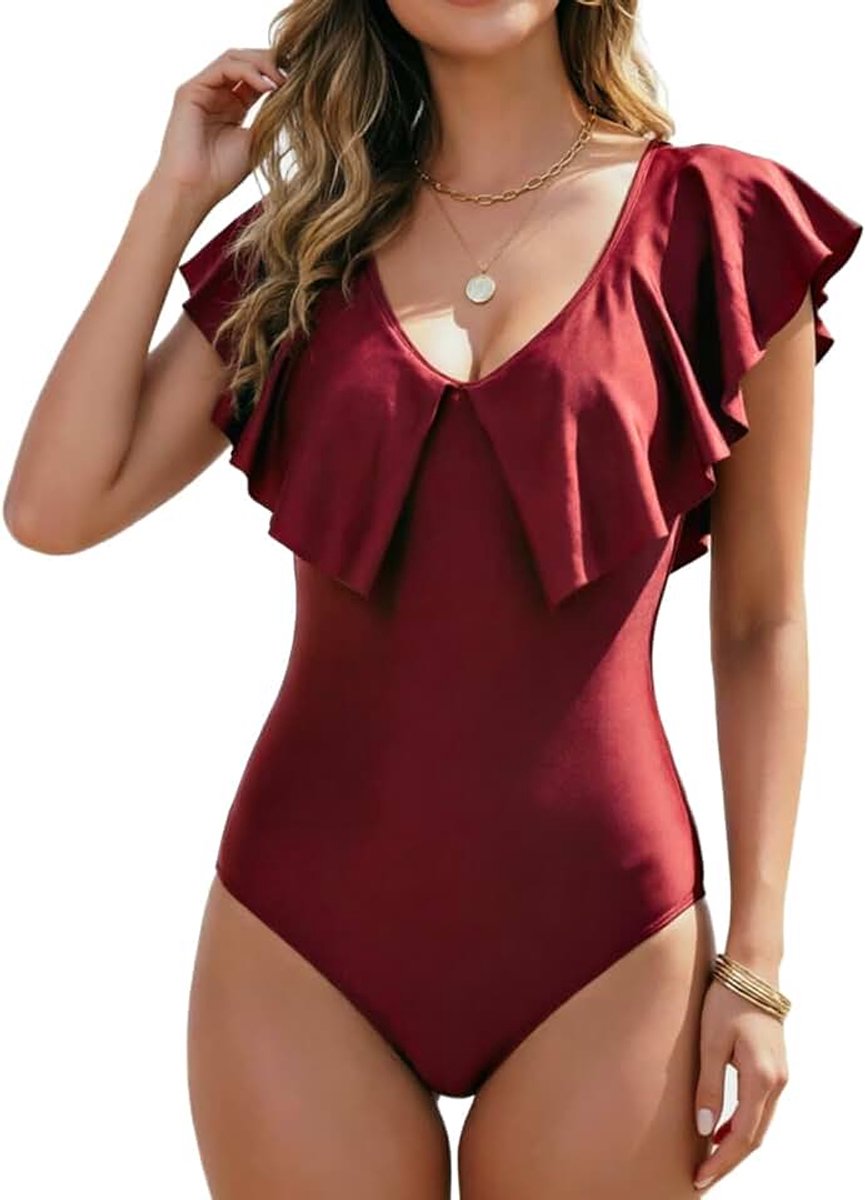 Badpak voor dames, eendelig, figuurvormend, strandmode met V-hals