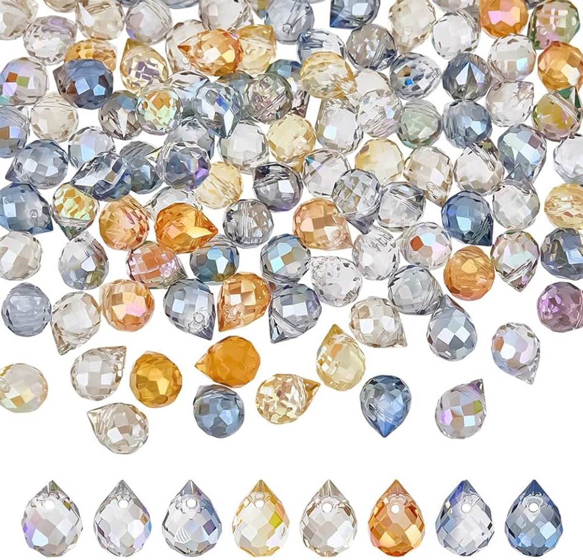 Glazen kralen in druppelvorm 8 mm boven geboorde druppels afstandhouders waterdruppels facetparels gladde rocaillekralen voor armbanden, halskettingen, oorbellen