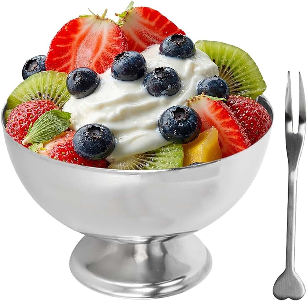 IJsbeker, dessertkommen van roestvrij staal, ronde yoghurtkom voor dessertschaal, geschikt voor snacks, muesli, salades, pudding