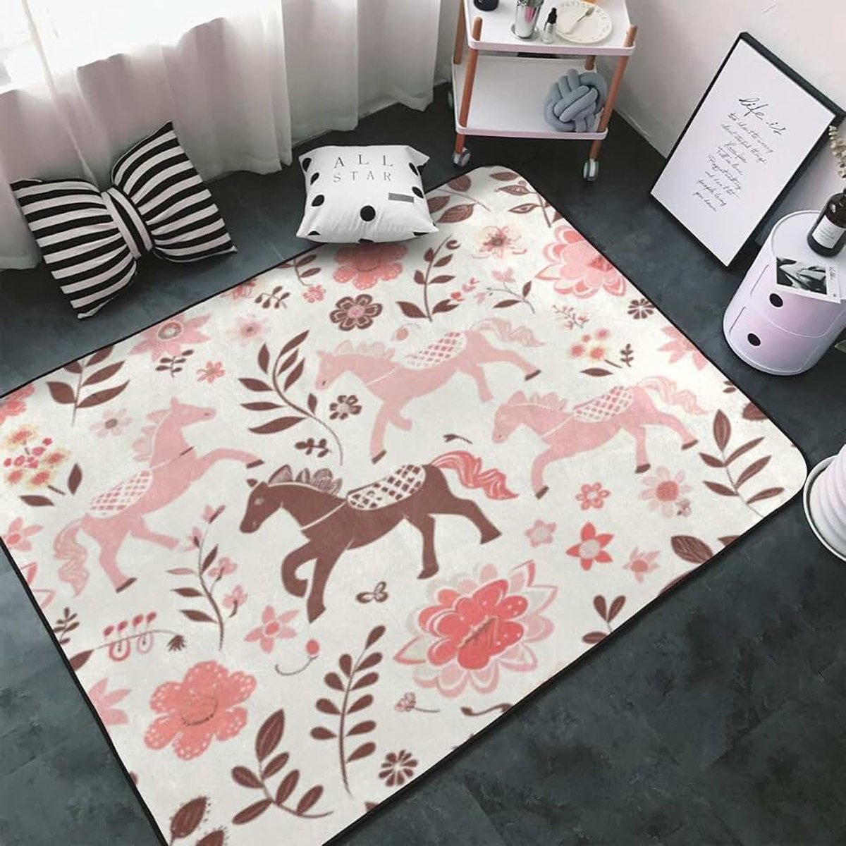 Paardentapijten voor woonkamer, slaapkamer, bedkleed, buitentapijt, anti-vuil tapijt, duurzaam tapijt, kinderkamer (5,50 x 80 cm)