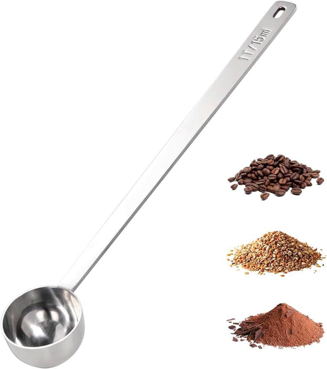 Maatlepel 15 ml, roestvrijstalen doseerlepel met extra lange handgreep voor koffie, roestvrije maatlepels voor nauwkeurig meten, vaatwasmachinebestendig en stabiel, geschikt voor keuken en bar