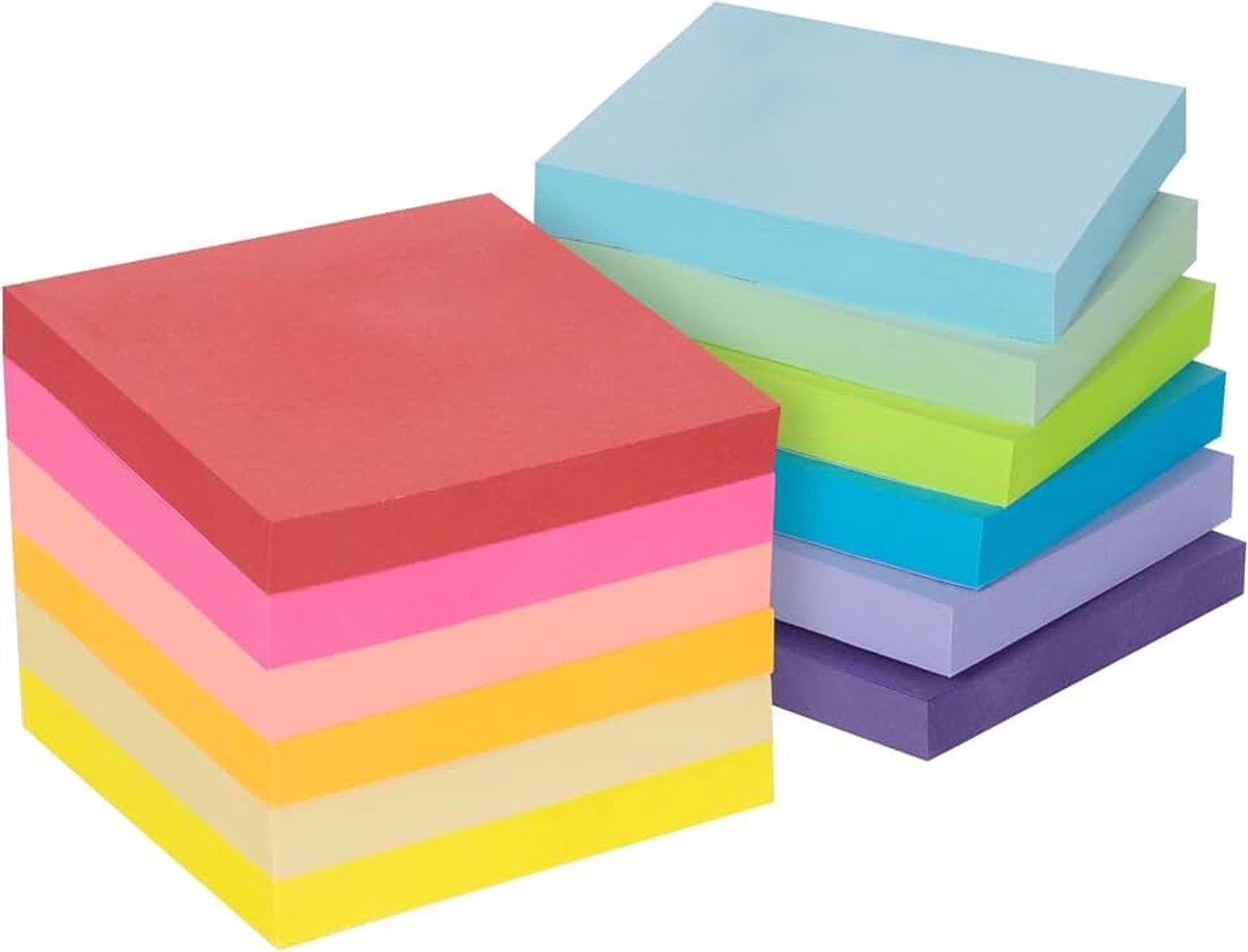 24 stuks gekleurde zelfklevende notitieblaadjes, 76 x 76 mm, 12 kleuren, zelfklevende zelfklevende notitieblaadjes, kleurrijke notitieblokken voor kantoor en thuis, in totaal 2400 vellen