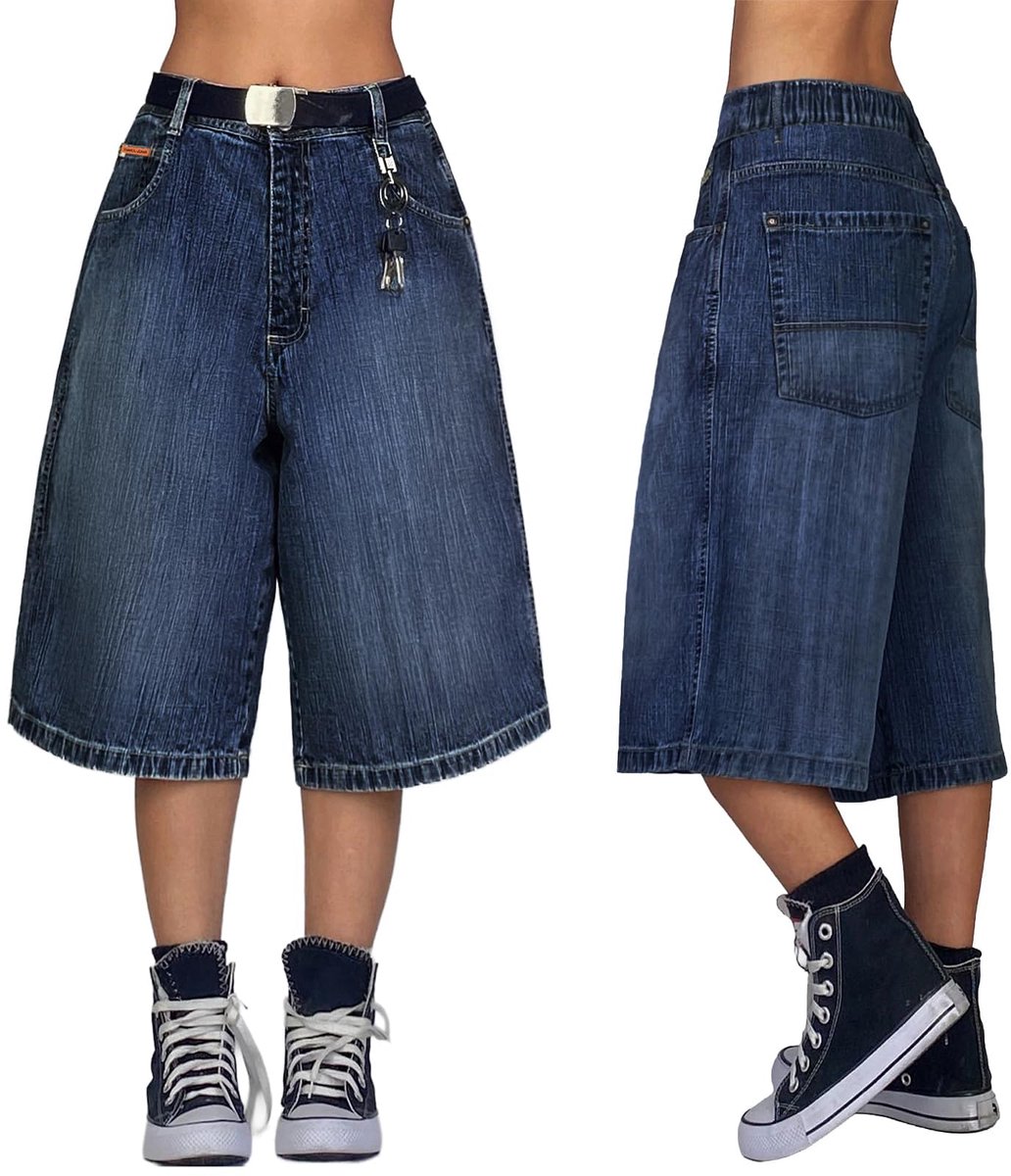Wijde Pijpen | Elastische Middelhoge Taille Bermuda Zomer Y2K Streetwear Denim Jorts