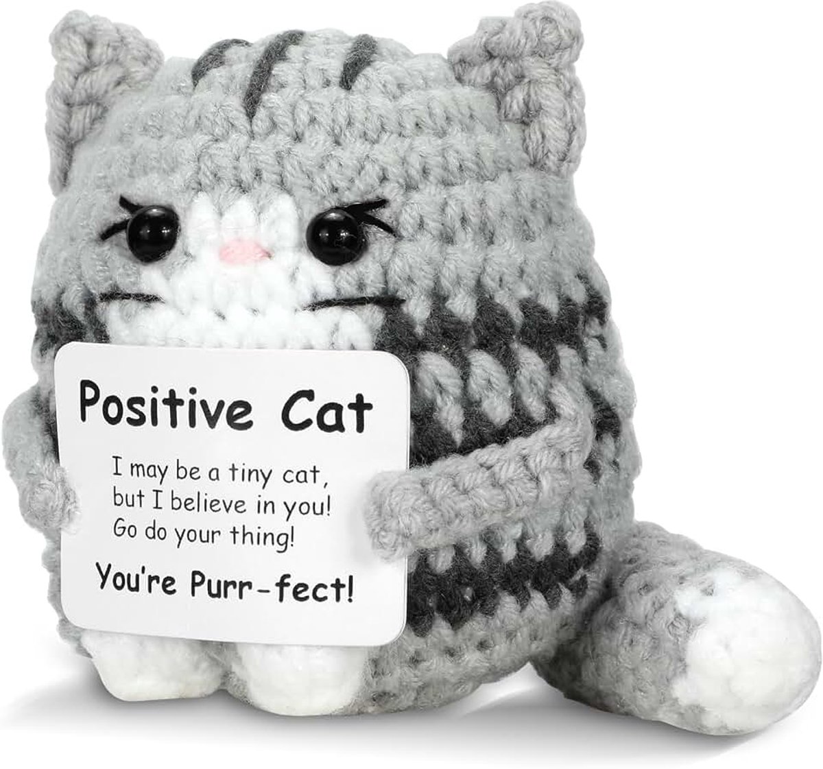 Gehaakte Mini-Kat, Emotioneel Supportcadeau, Inspirerende Handgemaakte Gebreide Pop, Motiverend Haakcadeau, Gelukbrenger