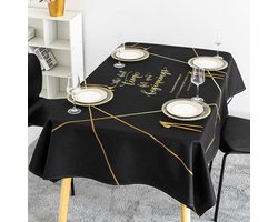 Tafelkleed zwart goud eenvoudige Nordic katoenen linnen waterdicht en oliebestendig wegwerp bureaudoek, streamer (tafelkleed), 170 * 110cm (kleine tafel)