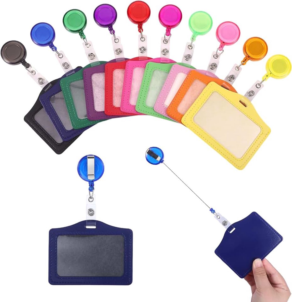 Kaartenhouder, ID-kaarthouder met band, kaarthoes, uittrekbaar, badge, verpleegsteraccessoires, dienstID-hoes, met clip, voor school en kantoor